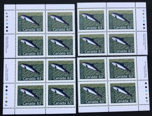 Canada #1176a MNH set of plate blocks, Harbour porpoise issued 1990