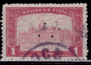 Hungary, 1917, Parliament. MAGYAR KIR.POSTA, perfin, 1k, used