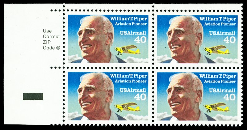 Scott C132 40c Piper Airmail Re-Issue Zip Block of 4 Mint VF NH Cat $16