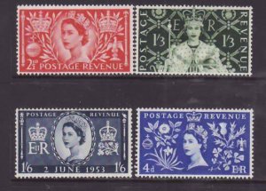 Great Britain-Sc#313-16- id7-unused og hinged remnant  set-QEII Coronation-1953-