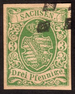 1851, Germany Saxony 3Pfg, Used, Sc 2, Forgery