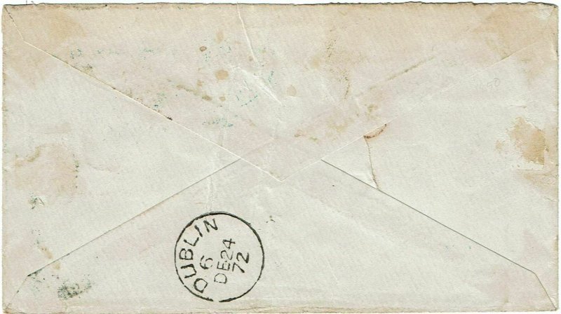 1872 Lockland Station, OH cancels in blue on cover to IRELAND, 3c Banknotes