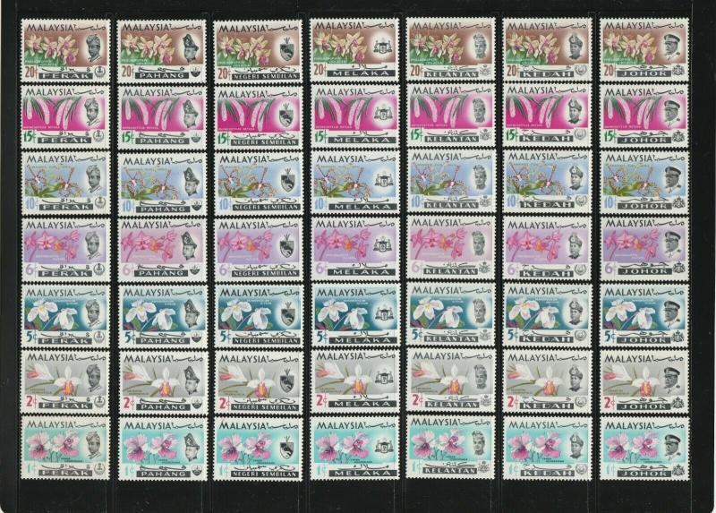 MALAYSIA 1965 ORCHIDS DEFINITIVE SERIES COMPLETE COLLECTION 13 STATES MNH+MLH