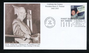 US 3186d Celebrate Century 1940s, Harry S Truman UA Mystic cachet FDC