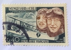 France 1967 Scott 1181 used - 0.40fr,  Aviators,  Nungesser and Coli