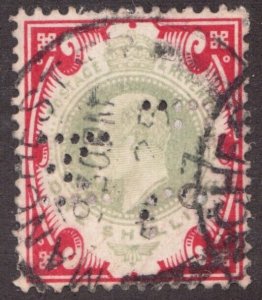 1905 Great Britain Sc #138 KEVII - 1sh + FMC Perfin - Used stamp Est$40