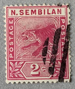 Malaya Negri Sembilan 1891 2c Tiger with Seremban GPO bar cancel. Scott 3, SG 3