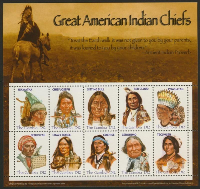 Gambia 3001 MNH Great American Indian Chiefs