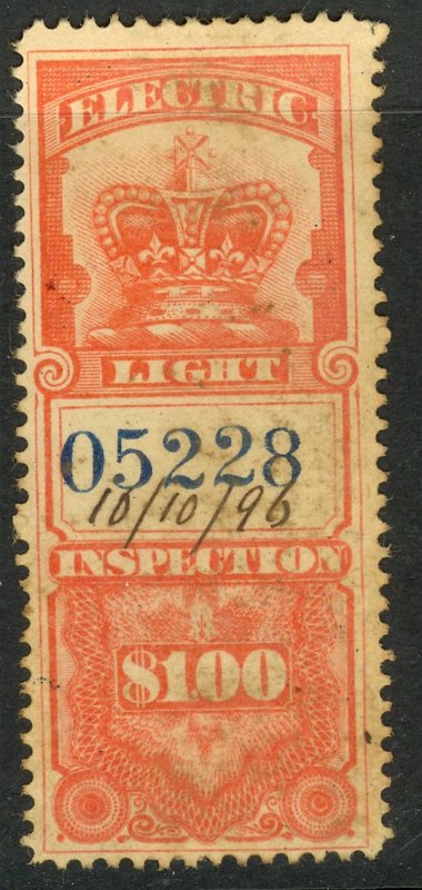 CANADA 1895 QV $1.00 ELECTRIC LIGHT INSPECTION REVENUE VDM FE3 USED