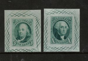 USA #1TC1bf #2TC1bf Extra Fine Trial Color Large Die Proofs In Blue Green