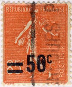 FRANCE - Yvert 221 - 50c/85c Semeuse Lignée (0 partiellement bouché) Oblitéré TB