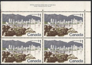 SC#600 $1.00 Vancouver Plate Block UR #2 (1972) MNH