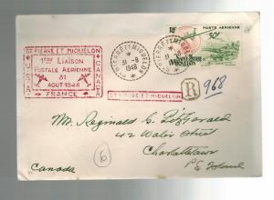 1948 St Pierre Miquelon First FLight airmail cover FFC to Charlottetown Canada 5