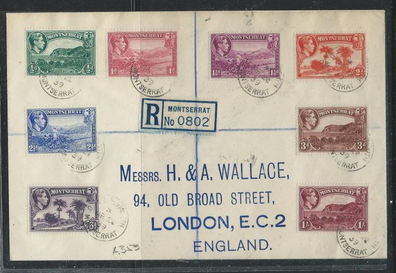 MONTSERRAT (P0612B) 1939 KGVI FIRST PERFS REG TO 1/- TO ENGLAND