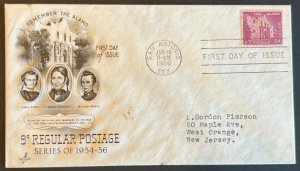 REMEMBER THE ALAMO #1043 JUL 14 1956 SAN ANTONIO TX FIRST DAY COVER (FDC) BX6