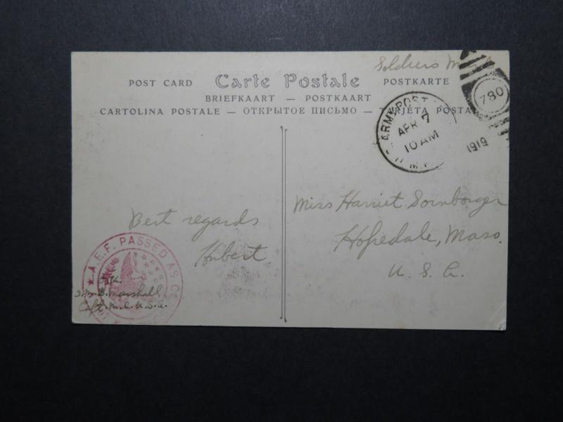 US 1919 A.E.F. Censored APO Card to USA - Z11298