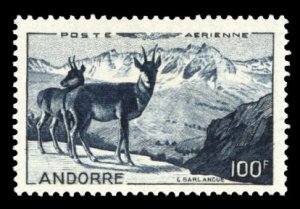 Andorra (French) #C1 Cat$87.50, 1950 100f Chamois, lightly hinged