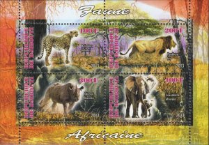 Djibouti Wild Animals Lion Cheetah Rhinoceros Elephant Souv. Sheet of 4 MNH