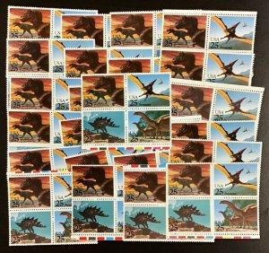 2422-2425  Dinosaurs  25 MNH blocks of 4   100 25 c stamps  FV $25   1989