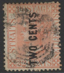 MALAYA STRAITS SETTLEMENTS SG59 1883 2c on 32c PALE RED USED