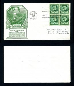 # 864 block of 4 First Day Cover with Anderson cachet dated 1-29-1940