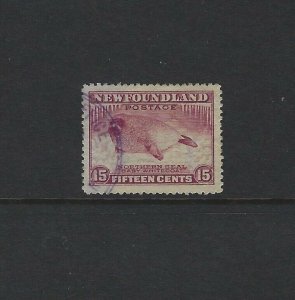 NEWFOUNDLAND - #195b - 15c HARP SEAL PUP LINE PERF 14 VF USED STAMP