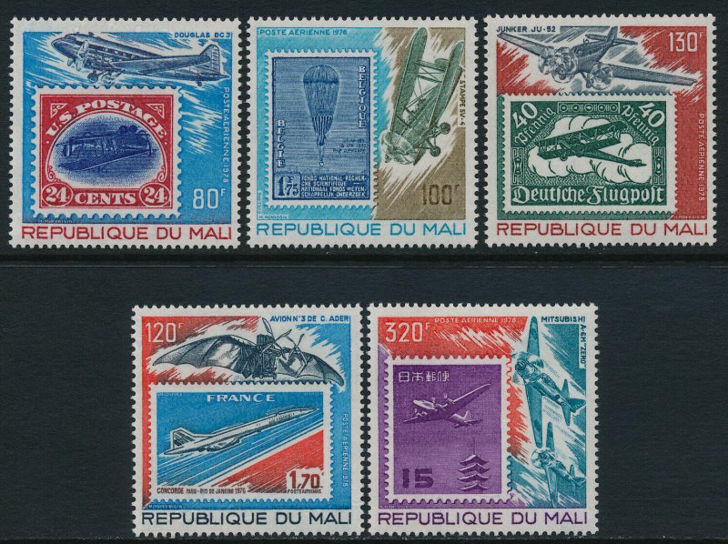 Mali C343-7 MNH Aircraft, Stamp on Stamp, Concorde, Balloon