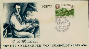 13. FDC Colombia German naturalist and explorer Alexander von Humboldt 1969