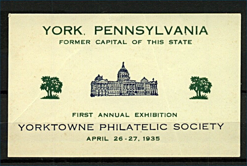 USA 1935 Yorktowne Philatelic Society Firs Annual Exhibition Label