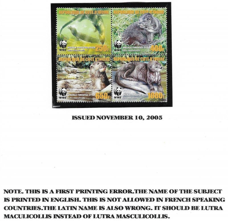 IVORY COAST - NH SETS+M/S+S/S REGULAR/ERROR of 2005 - WWF - ANIMALS