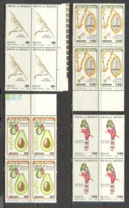 MEXICO Sc# 1234 - 1237 MNH FVF Set4 x 4Block Birds