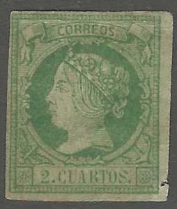 Spain, 1860, Scott #49, 2c green on green tinted paper, mint, hinged
