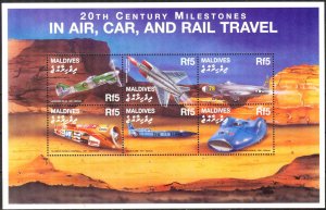 Maldive Islands 2000 Speed Cars Aviation Airplanes Sheet MNH