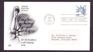 1619 Head of Liberty coil ArtCraft FDC with address label