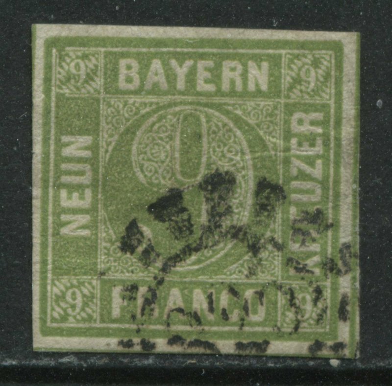 Bavaria 1853 9 kreuzer pale blue green used