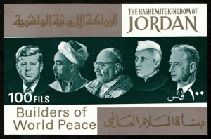 Jordan 1965 - Builders of World Peace, JFK, Pope - Imperf Mini Sheet - 534J MNH