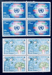 UN NY #475-6, Geneva #148-9, Vienna #64-5 Int'l Year of Peace, Blocks MNH