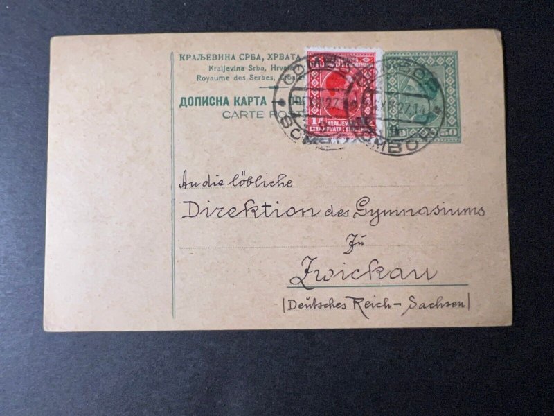 1927 Serbia Postcard Cover Sombor to Zwickau Sachsen Germany