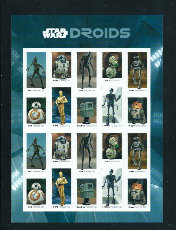 U.S. SCOTT #5573-82 - STAR WAR DROIDS  -  PO FRESH - MINT N.H. SHEET -   $14.85