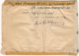 Germany A.M.G. 1946 Censored Cover from SCHWELM (N.Rhine-Westfal.) to California