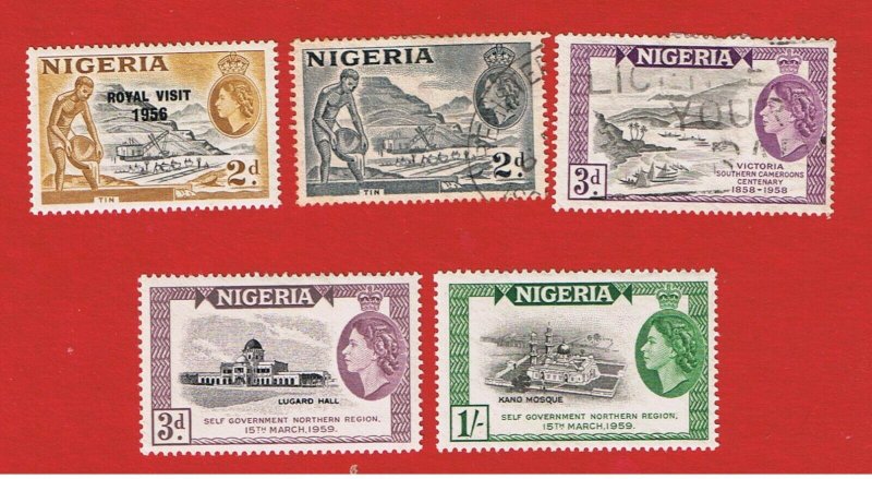 Nigeria #92-96  MVFLH OG  & used  Elizabeth ll  Free S/H