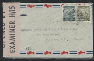 BARBADOS (P2706B) 1943  SEA HORSE 4D+1/-  ON CENSORED COVER TO CANADA