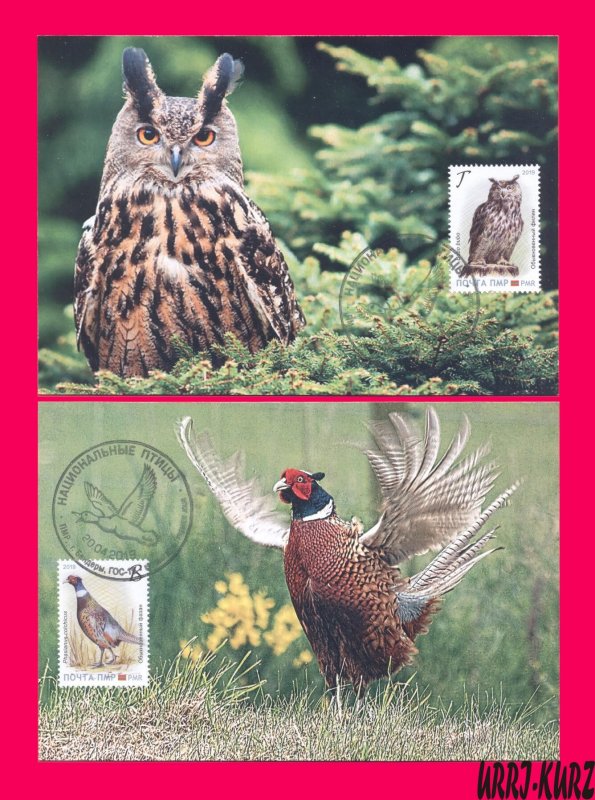 TRANSNISTRIA 2019 Europa CEPT theme Nature Fauna Birds Owl Pheasant 2 MaxiCards