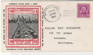 U.S. 1955 41st Anniv. Michigan Stamp Club Detroit Rd Illust Stamp Cover Rf 37706