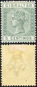 Gibraltar SG22w 5c Green Wmk CA INVERTED Mint (hinge remainder) Cat 300 pounds