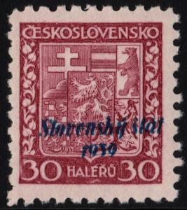 ✔️ SLOVAKIA 1939 - DOWNWARDS SHIFTED OVERPRINT -  SC.6 MNH OG [SK006X]