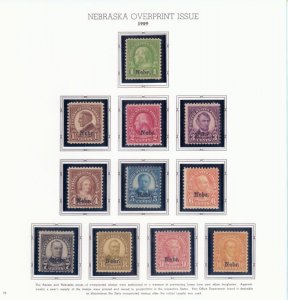 US Scott #669-679 Nebraska Overprint issue on White Ace Sheet