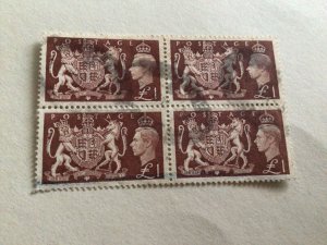 Great Britain 1951 one pound used  stamp block A10388