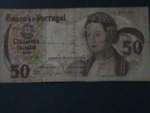 ​PORTUGAL-REPUBLIC-1968-BANK OF PORTUGAL-50 ESCUDOS.CIR-VF-56 YEARS OLD