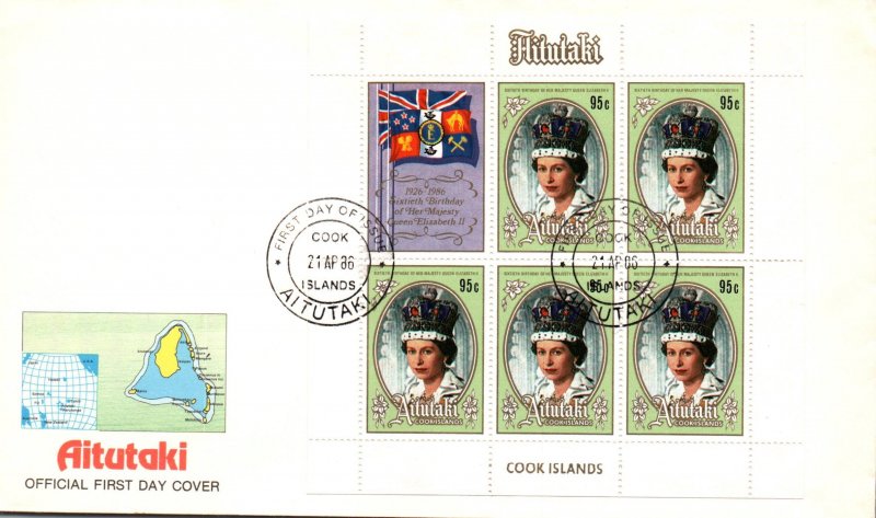 Aitutaki 393 Queen Elizabeth II Souvenir Sheet U/A FDC